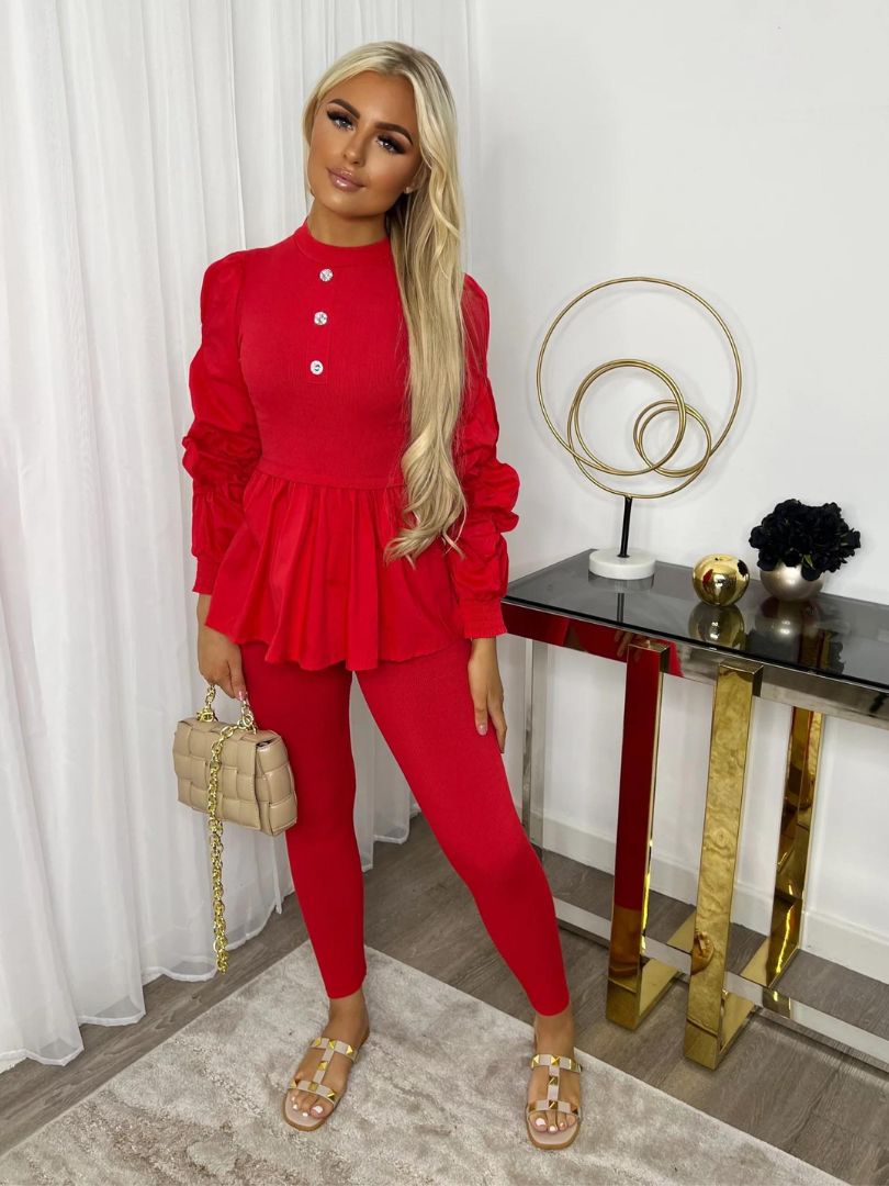 Puff Sleeve Loungewear Set Red
