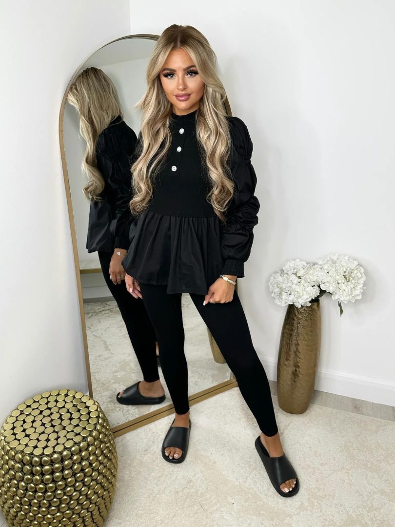 Puff Sleeve Loungewear Set Black