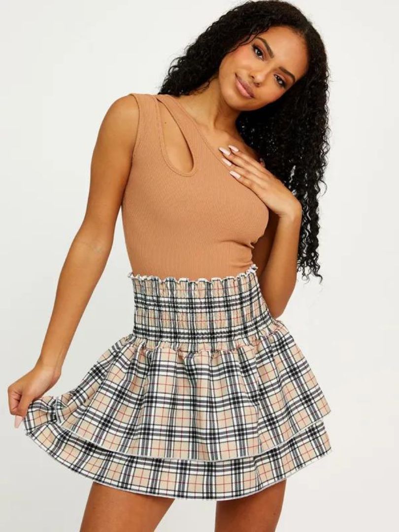 Check Frill Skirt Beige