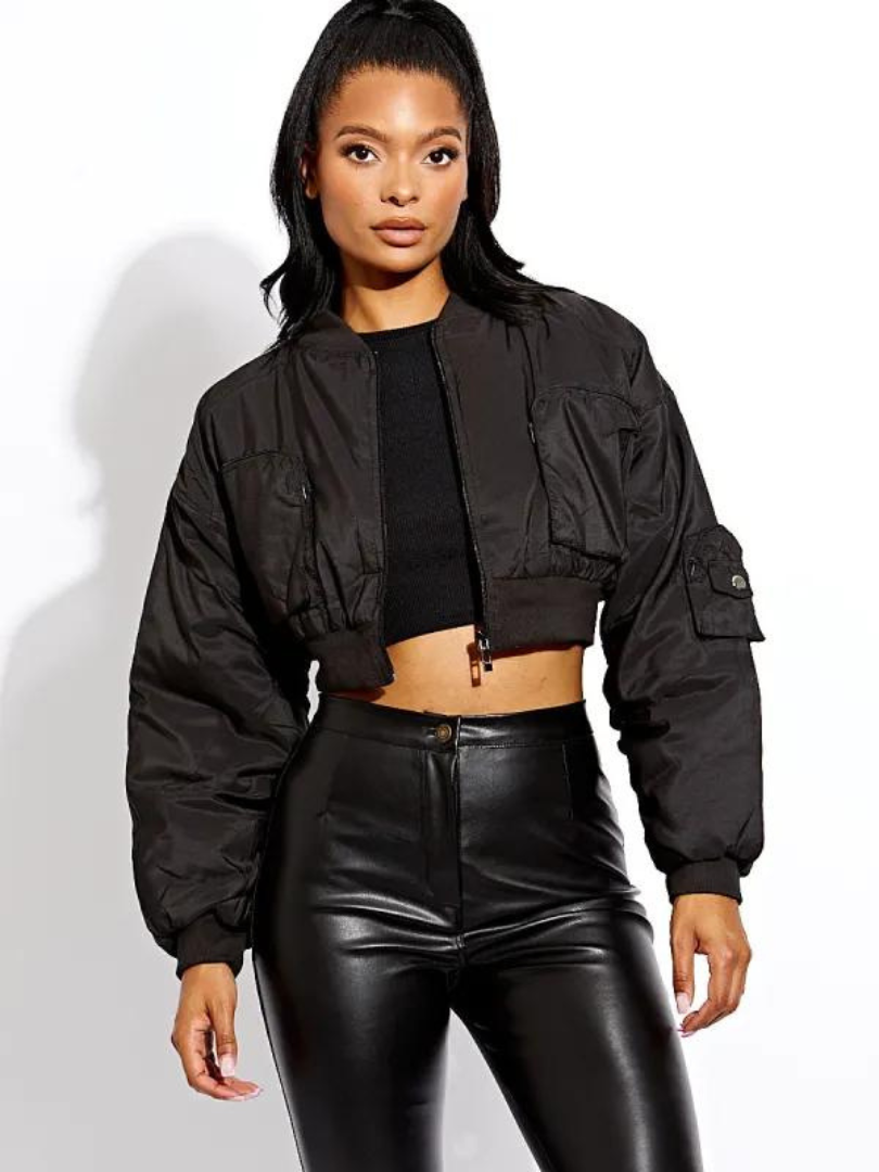 Cropped Bomber Jacket Black