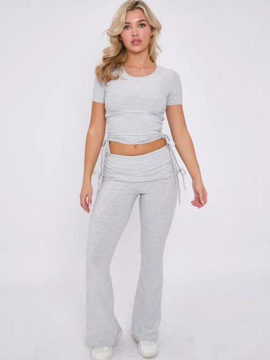 Ruched Fold Over Co-ord Set Grey