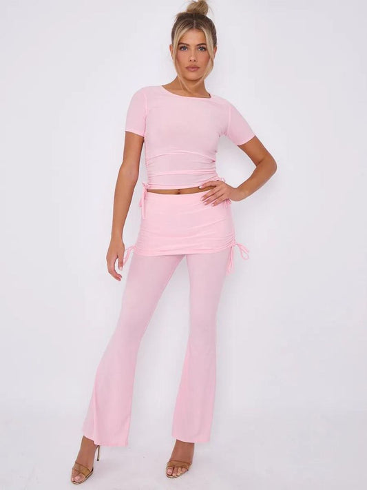 Ruched Fold Over Co-ord Set Pink
