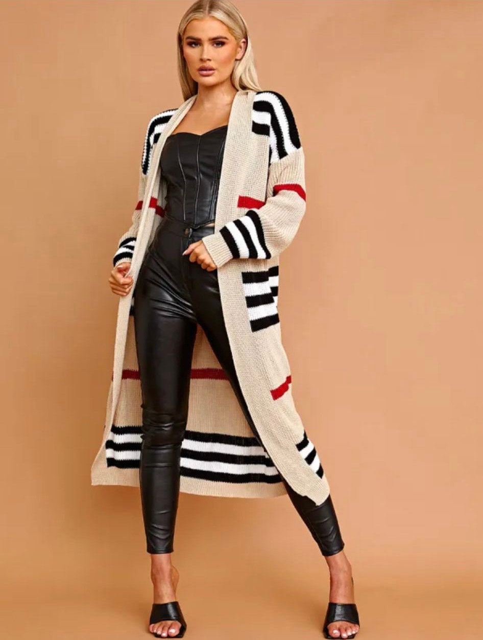 Striped Cardigan Beige